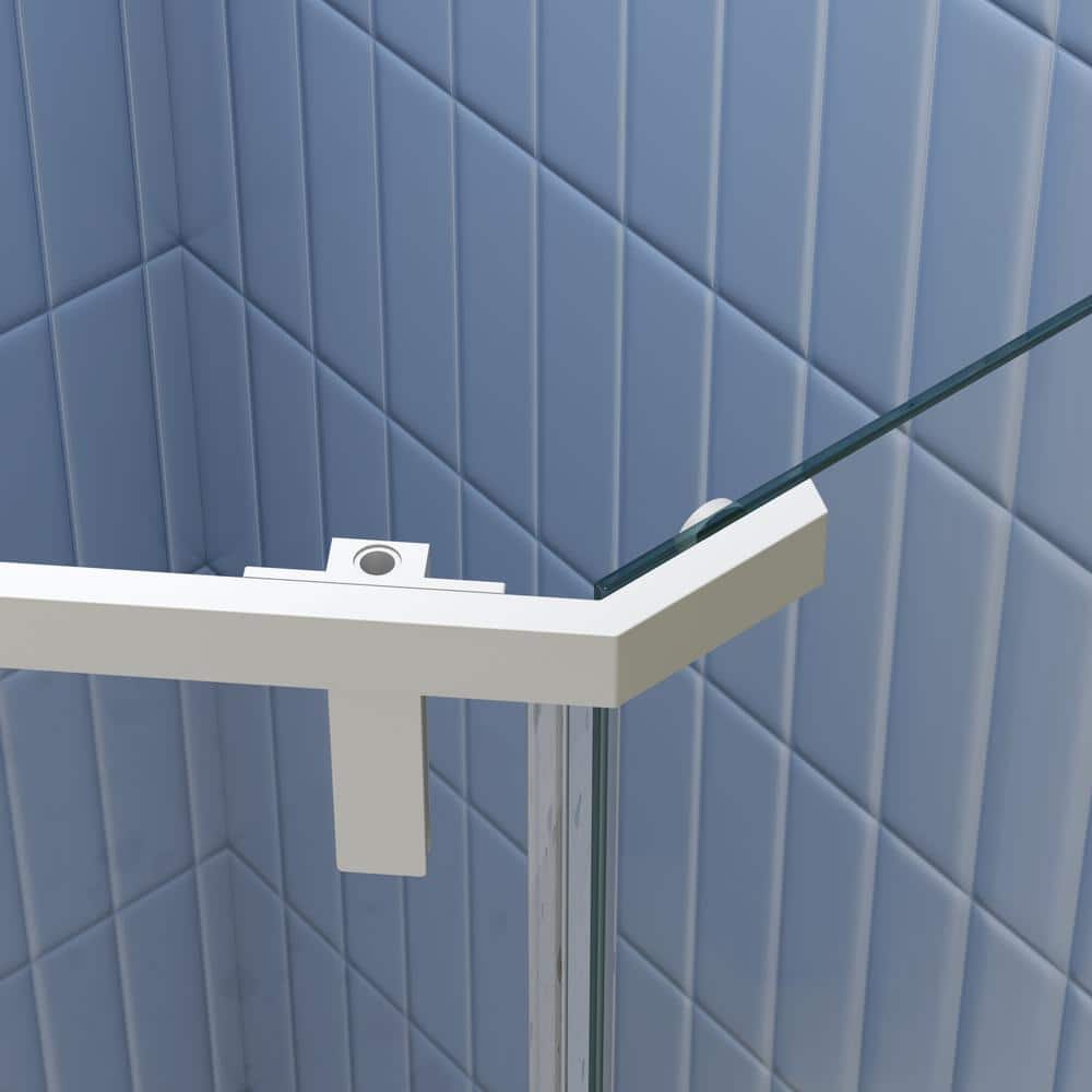 TOOLKISS 34.75 in. W x 72 in. H Neo-Angle Pivot Semi Frameless Corner Shower Enclosure in White with Clear Glass