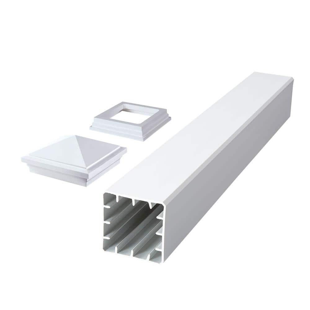 Fiberon CountrySide 5 in. x 5 in. x 45 in. Tranquil White Capped Composite Beveled Post Sleeve with Cap and Skirt
