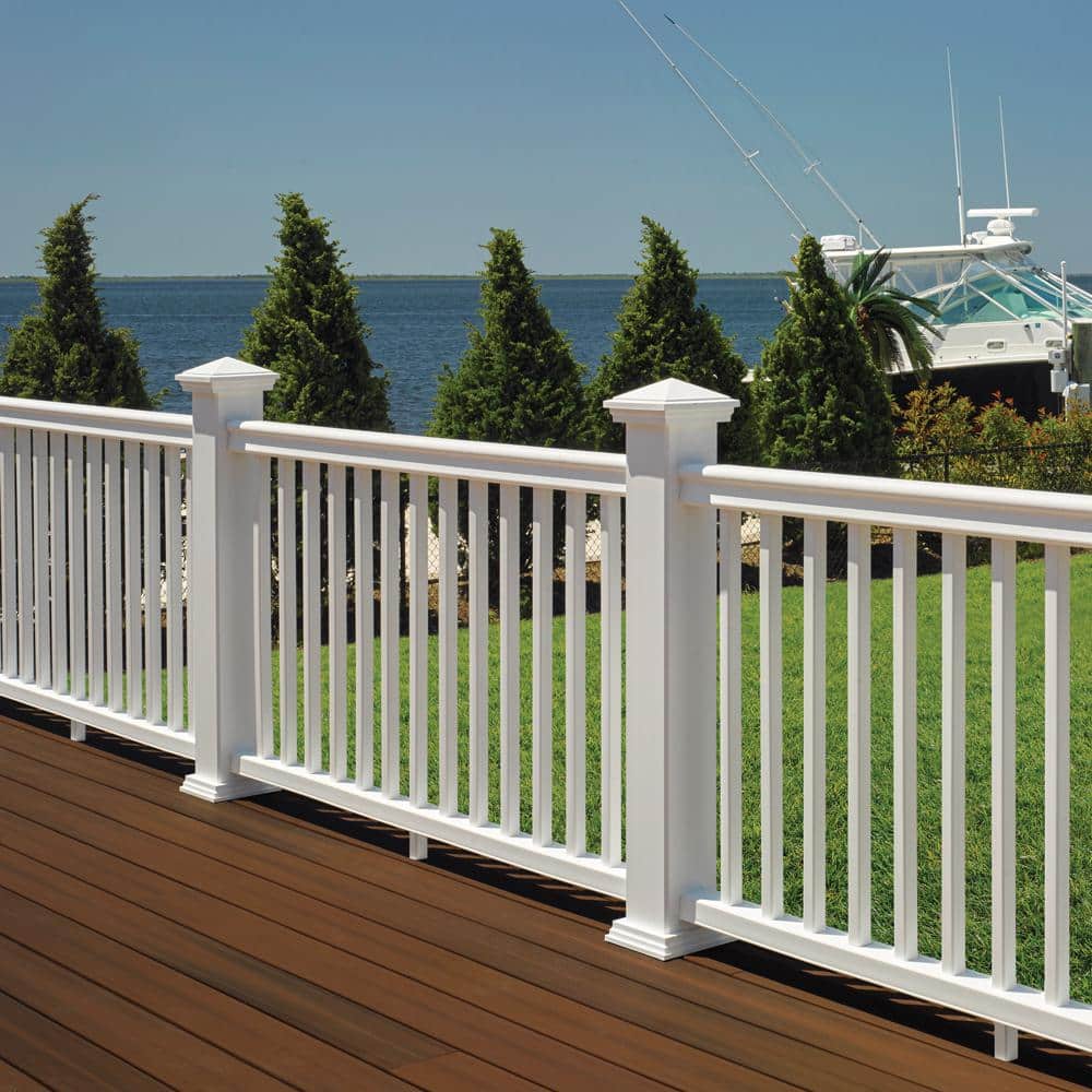 Fiberon CountrySide 5 in. x 5 in. x 45 in. Tranquil White Capped Composite Beveled Post Sleeve with Cap and Skirt