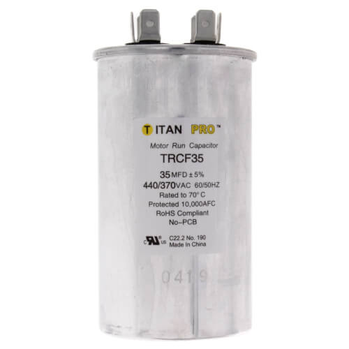 Titan Pro TRCF35 capacitor - front view (Product Type: Capacitor; Voltage: 440/370V)