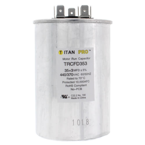 Titan Pro TRCFD353 capacitor - front view (Product Type: Capacitor; Voltage: 440/370V)