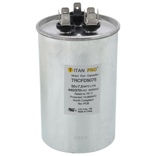 Titan Pro TRCFD5075 capacitor - front view (Product Type: Capacitor; Voltage: 440/370V)