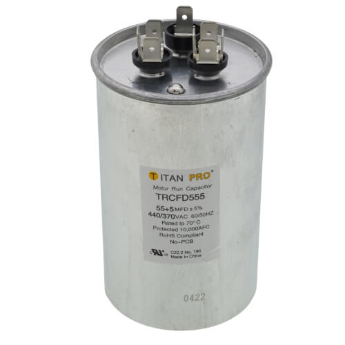 Titan Pro TRCFD555 capacitor - front view (Product Type: Capacitor; Voltage: 440/370V)