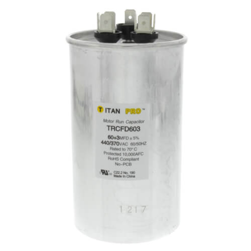 Titan Pro TRCFD603 capacitor - front view (Product Type: Capacitor; Voltage: 440/370V)