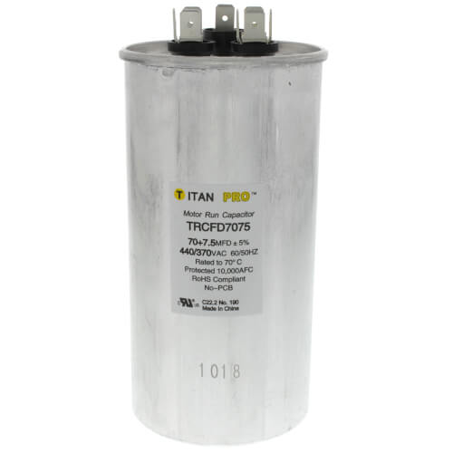Titan Pro TRCFD7075 capacitor - front view (Product Type: Capacitor; Voltage: 440/370V)