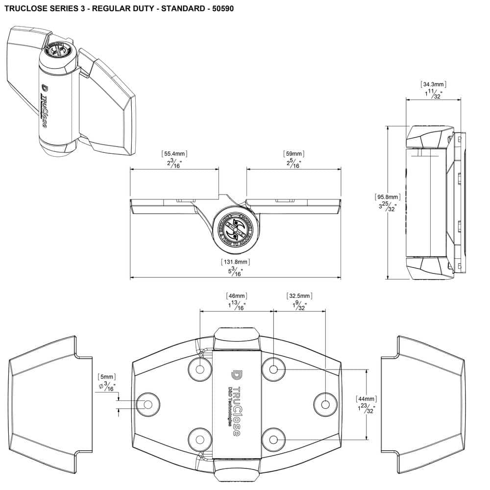 Tru-Close D&D 5-1/8 in. x 3-3/4 in. Black Self-Closing Vinyl and Wood Gate Hinge (2-Piece)