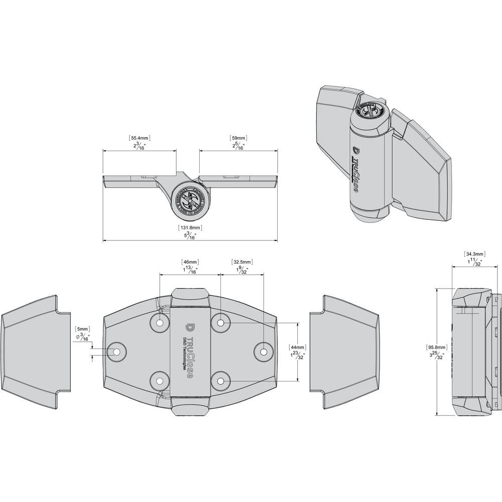 Tru-Close D&D 5-1/8 in. x 3-3/4 in. Black Self-Closing Vinyl and Wood Gate Hinge (2-Piece)