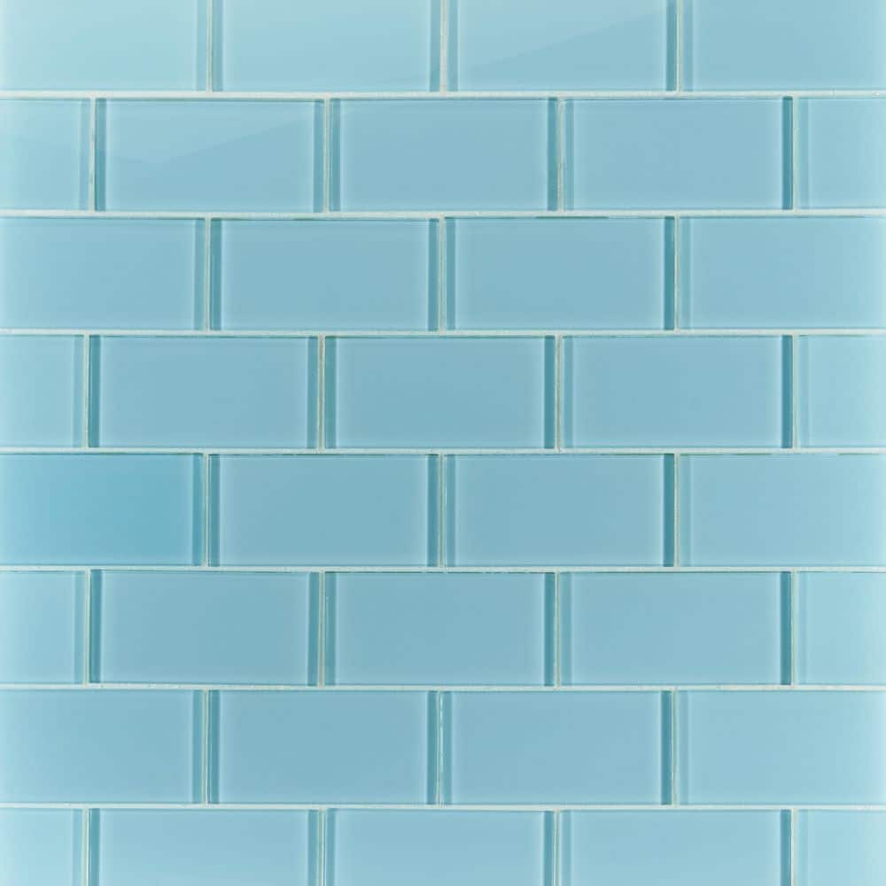 Ivy Hill Tile Contempo Turquoise 3 in. x 6 in. x 8 mm Polished Glass Subway Floor and Wall Tile (32 pieces 4 sq.ft./Box)
