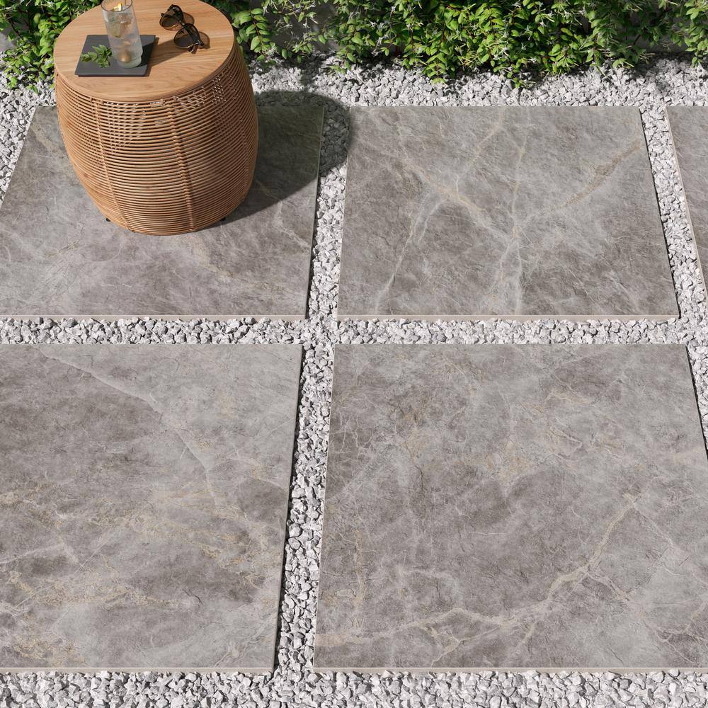 Impero Tuscan Gray 24 in. x 24 in. x 0.75 in. Marble-Look Porcelain Pavers, Matte Finish (Case of 2)