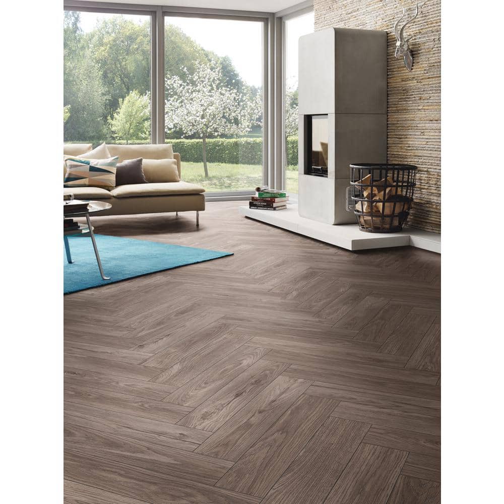 Krono Original Twilight Sterling Oak Herringbone 8mm T x 4.96 in. W Water ResistantLaminate Wood Flooring (9.40 sq. ft./Case)