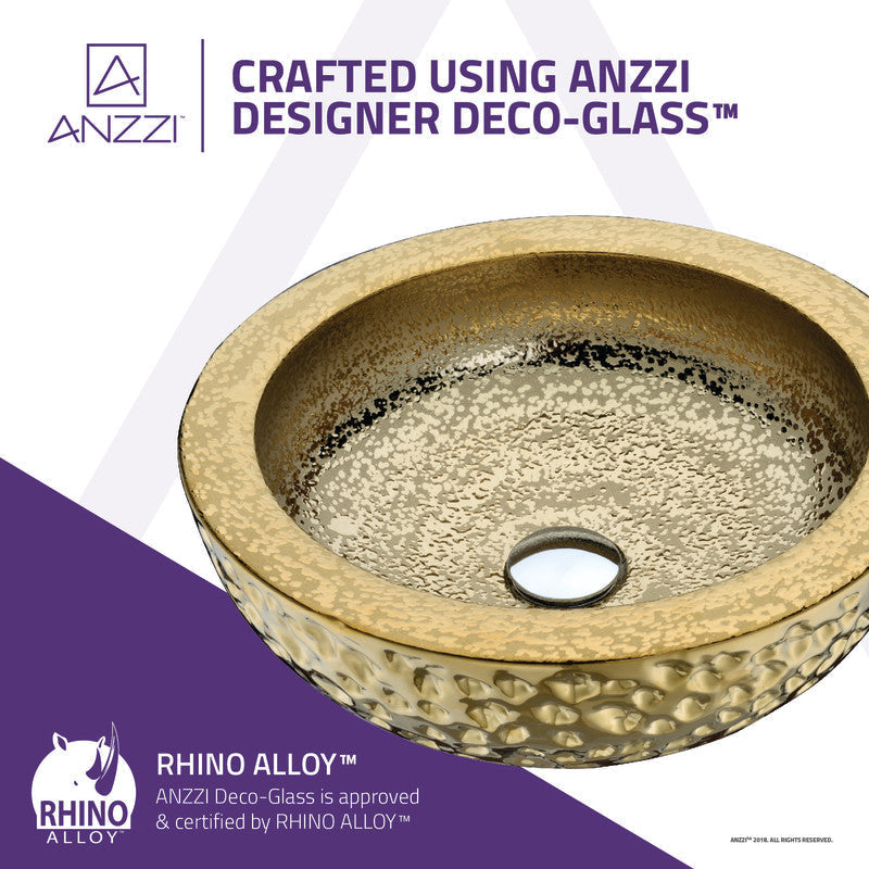 ANZZI Regalia Series Vessel Sink in Smoothed Gold, 16.5 in. Round Tempered Deco-Glass