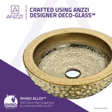 ANZZI Regalia Series Vessel Sink in Smoothed Gold, 16.5 in. Round Tempered Deco-Glass