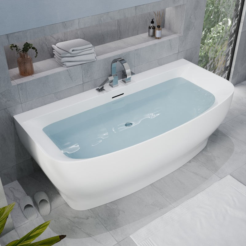 ANZZI Bank 65 in. L x 31 in. W Acrylic Flatbottom Freestanding Non-Whirlpool Bathtub with Deck-Mounted Faucet Platform, Glossy White