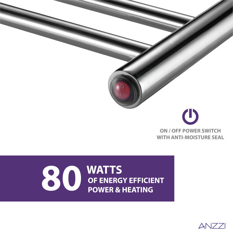 ANZZI Bali Series 10-Bar Stainless Steel Wall Mounted Electric Towel Warmer, Polished Chrome, 20 x 31.5 in