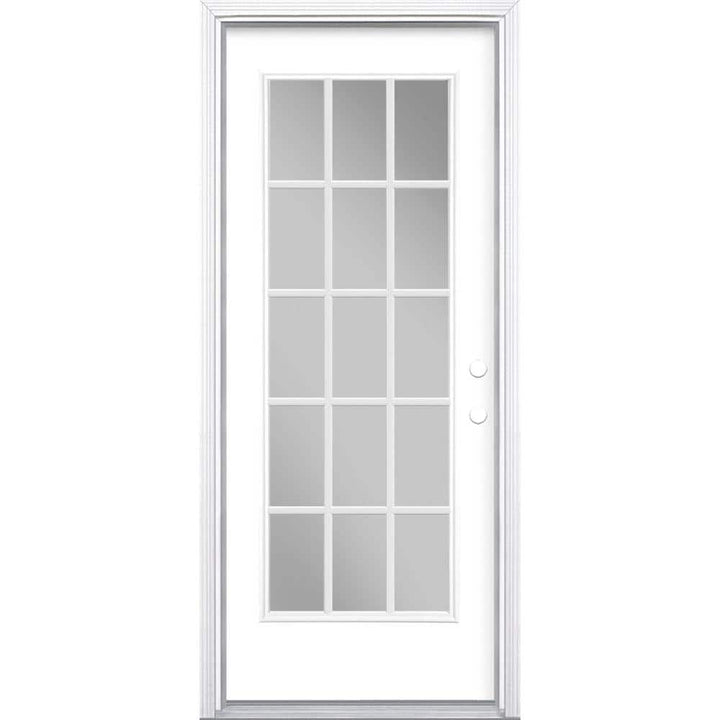 Masonite 32 in. x 80 in. Ultra White 15-Lite Left-Hand Inswing Clear Glass Painted Steel Prehung Front Door with Brickmold/Vinyl Frame