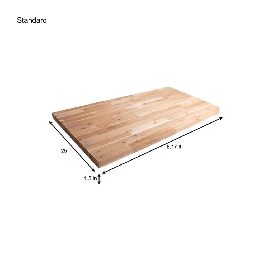 HARDWOOD REFLECTIONS 6 ft. L x 25 in. D Unfinished Acacia Solid Wood Butcher Block Countertop With Square Edge