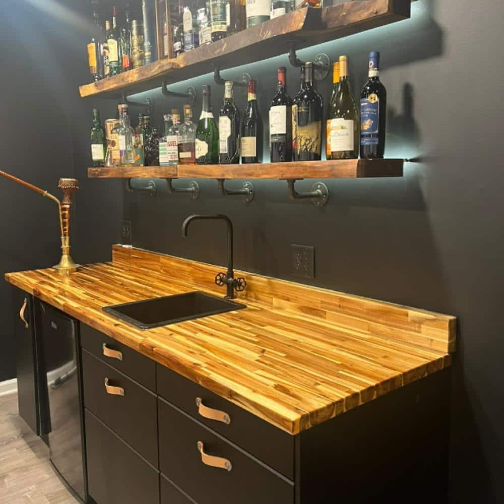 HARDWOOD REFLECTIONS 8 ft. L x 25 in. D Unfinished Acacia Solid Wood Butcher Block Countertop With Square Edge