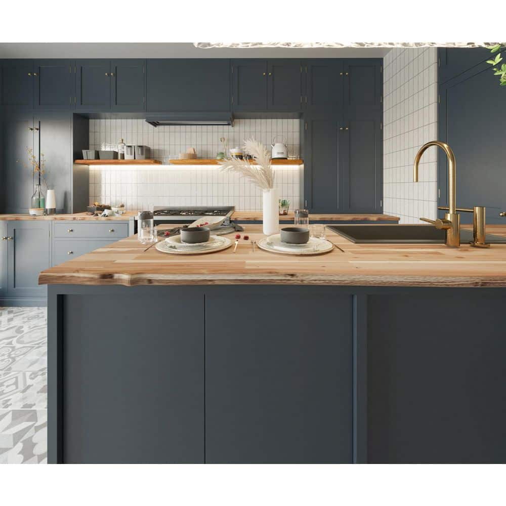 Interbuild 6.2 ft. L x 40 in. D, Unfinished Acacia Butcher Block Island Countertop, with Live Edge