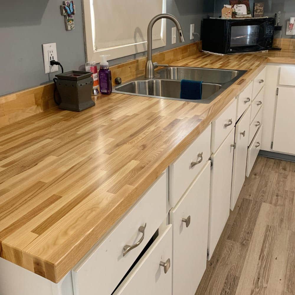 HARDWOOD REFLECTIONS 8 ft. L x 25 in. D Unfinished Ash Butcher Block Standard Countertop with Square Edge