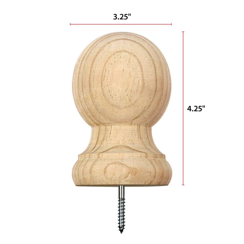Waddell Large Ball Post Top with Pre-Installed Screw - 4.25 in. x 3.25 in. - Unfinished Sanded Pine - DIY Porch and Fence Decor