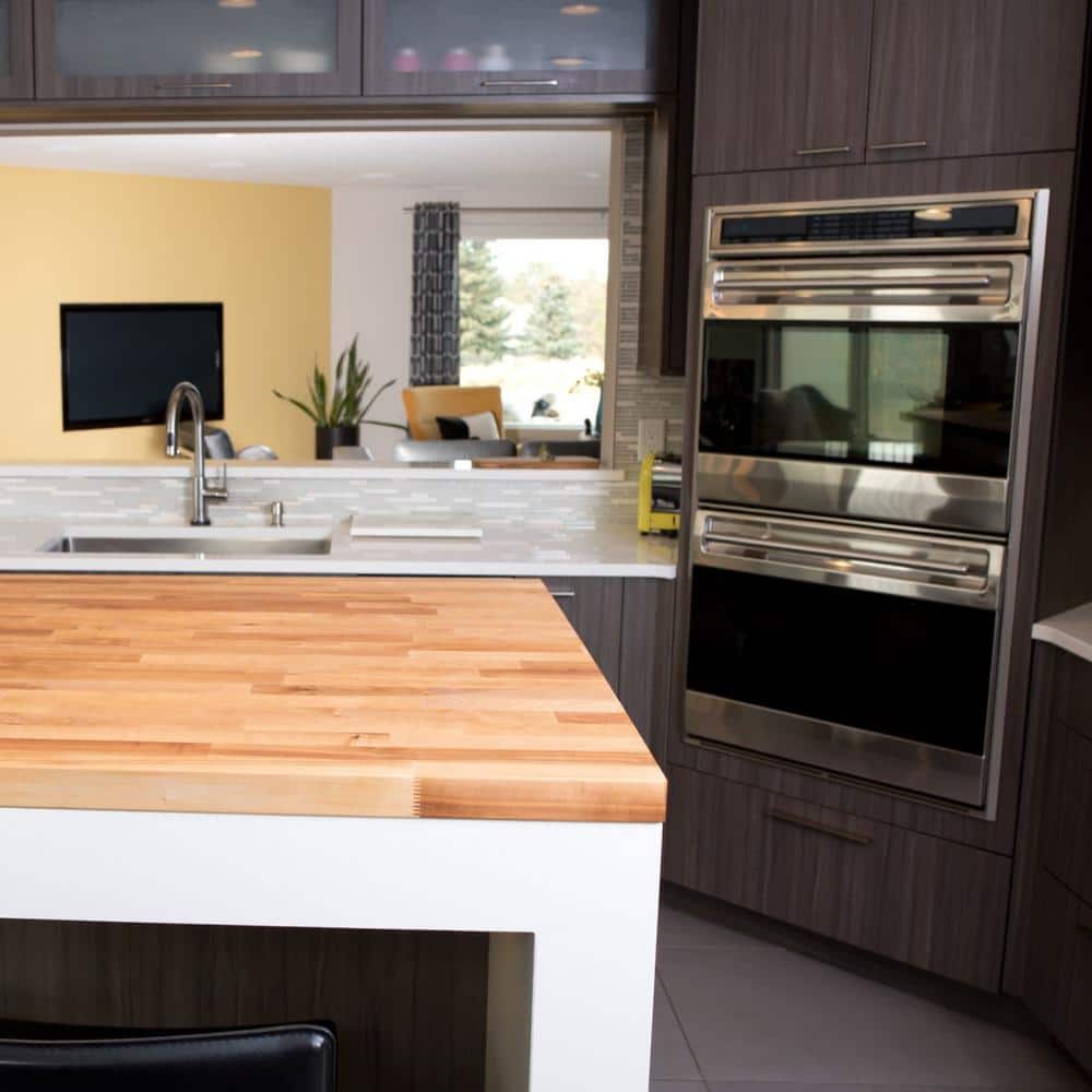 HARDWOOD REFLECTIONS 10 ft. L x 25 in. D Unfinished Birch Solid Wood Butcher Block Countertop With Eased Edge