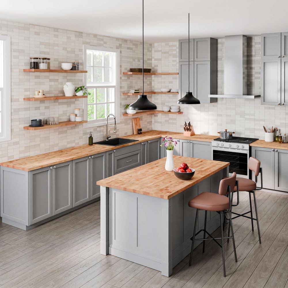 HARDWOOD REFLECTIONS Unfinished Birch Butcher Block Countertop - 8 ft x 25 in