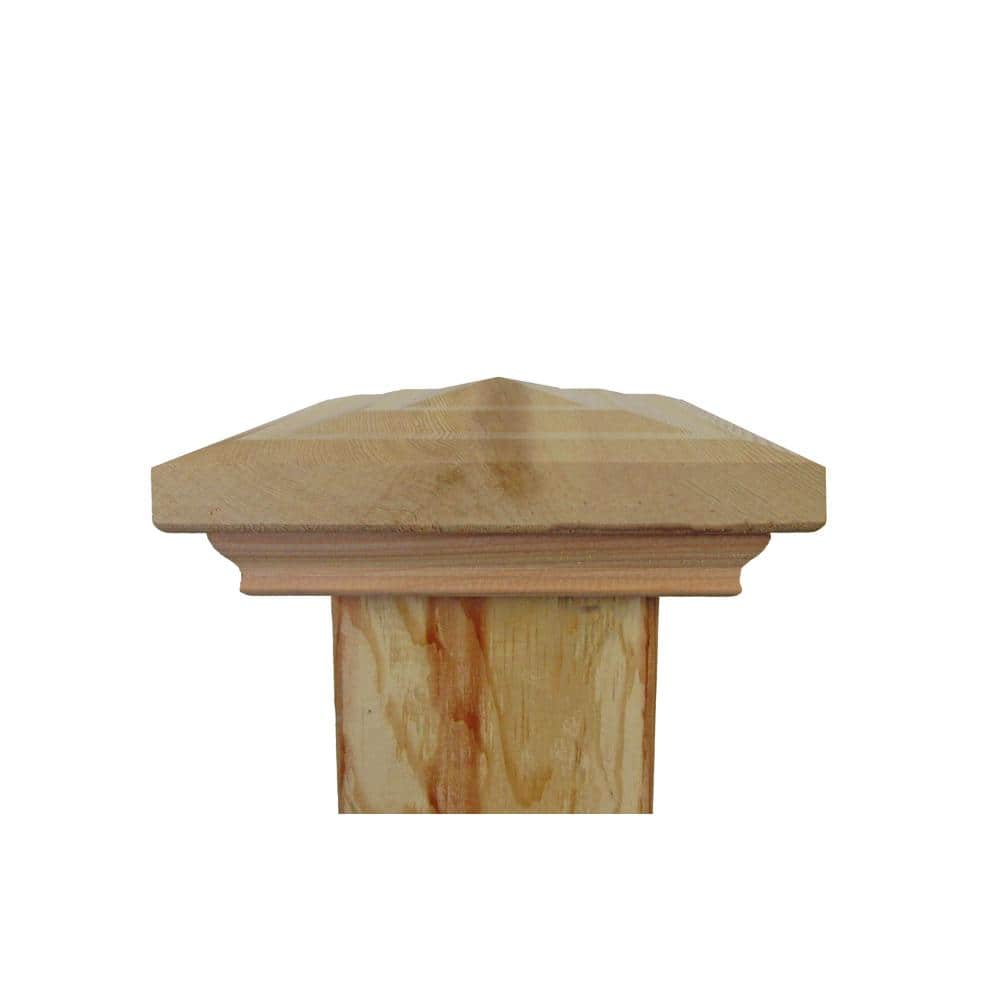 4 in. x 4 in. Step-In Pyramid Cedar Post Cap