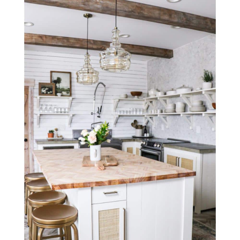 HARDWOOD REFLECTIONS 8 ft. L x 25 in. D Unfinished Hevea Chevron Solid Wood Butcher Block Countertop With Square Edge