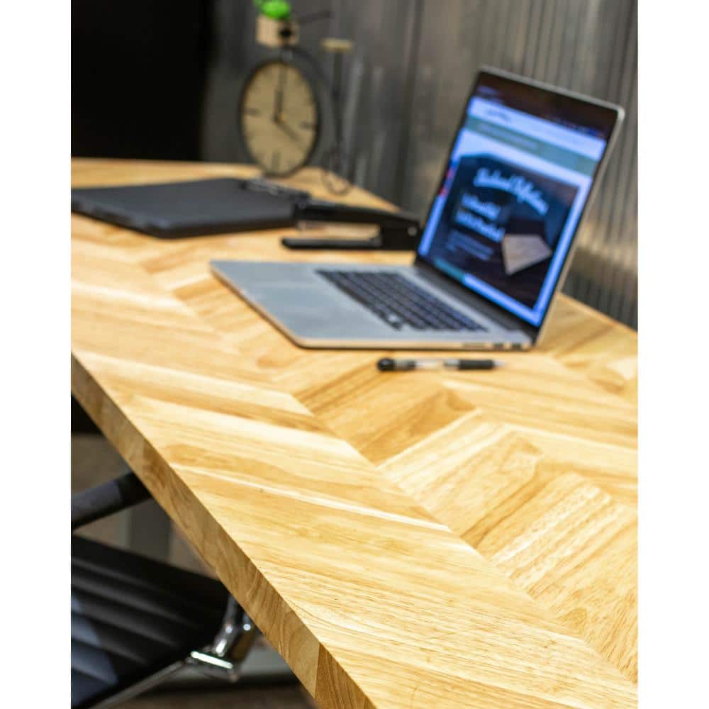 HARDWOOD REFLECTIONS 8 ft. L x 25 in. D Unfinished Hevea Chevron Solid Wood Butcher Block Countertop With Square Edge