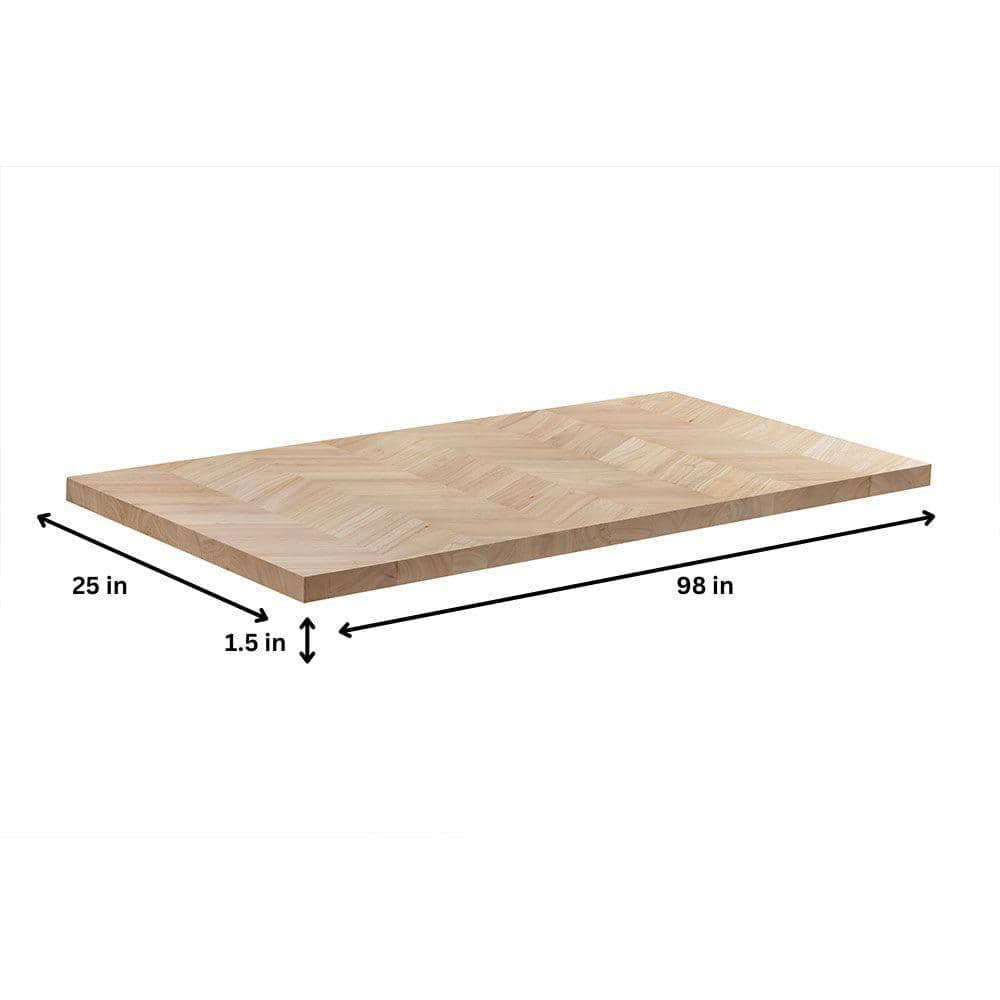 HARDWOOD REFLECTIONS 8 ft. L x 25 in. D Unfinished Hevea Chevron Solid Wood Butcher Block Countertop With Square Edge