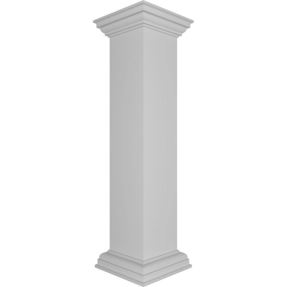 Ekena Millwork Corner 40 in. x 8 in. White Box Newel Post with Panel, Flat Capital and Base Trim (Installation Kit Included)