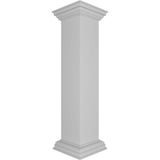 Ekena Millwork Corner 40 in. x 8 in. White Box Newel Post with Panel, Flat Capital and Base Trim (Installation Kit Included)