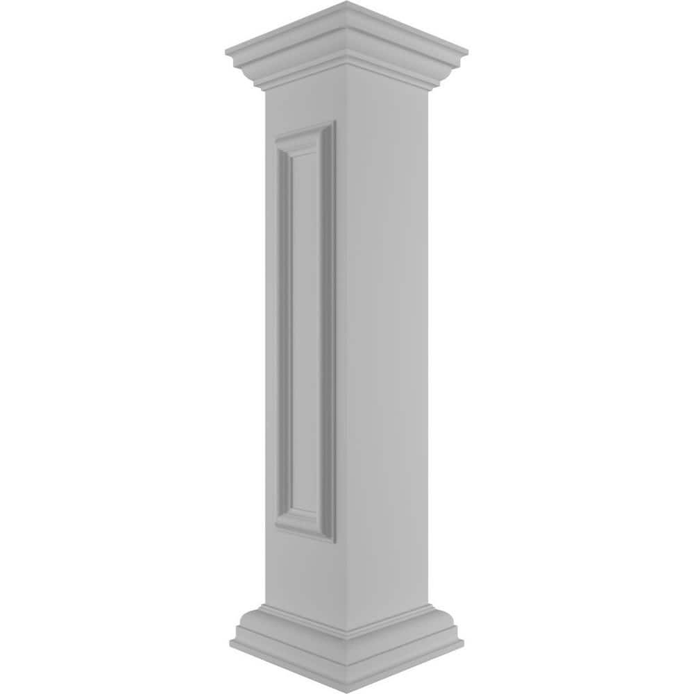 Ekena Millwork Corner 40 in. x 8 in. White Box Newel Post with Panel, Flat Capital and Base Trim (Installation Kit Included)
