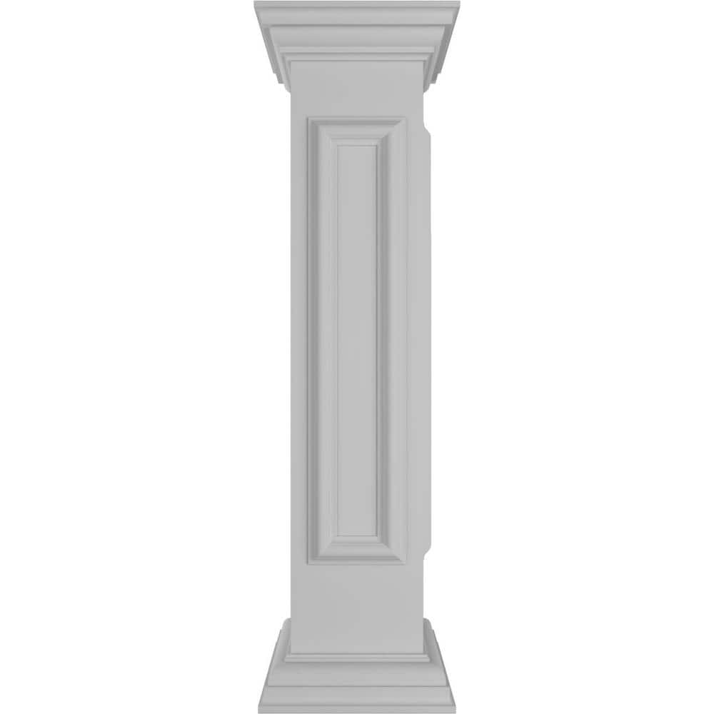 Ekena Millwork Corner 40 in. x 8 in. White Box Newel Post with Panel, Peaked Capital and Base Trim (Installation Kit Included)