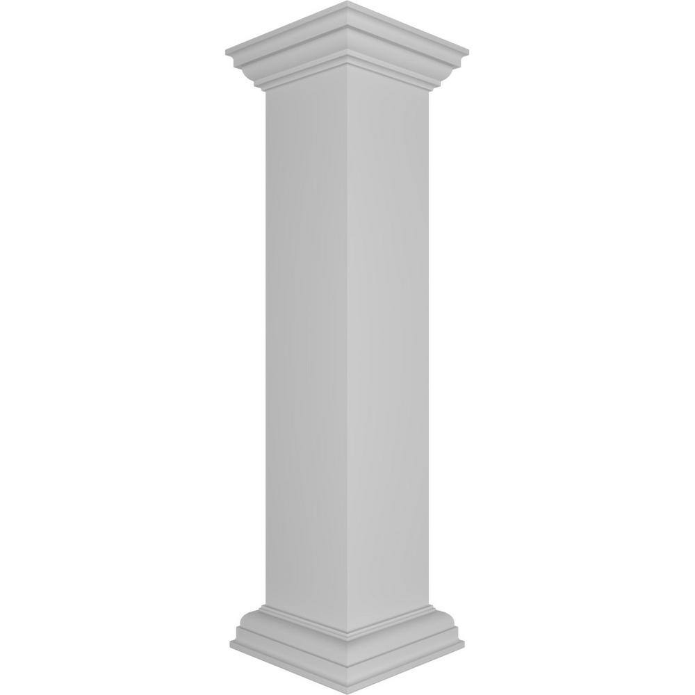 Ekena Millwork Corner 40 in. x 8 in. White Box Newel Post with Panel, Peaked Capital and Base Trim (Installation Kit Included)