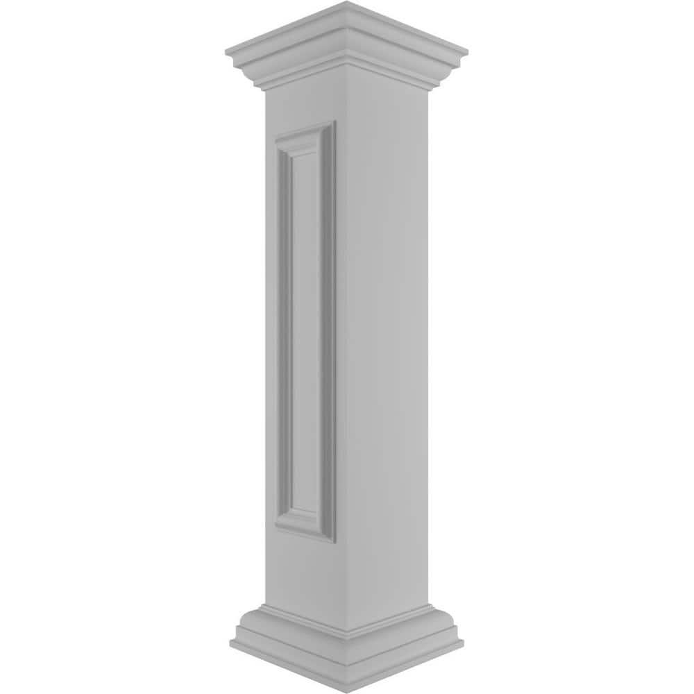 Ekena Millwork Corner 40 in. x 8 in. White Box Newel Post with Panel, Peaked Capital and Base Trim (Installation Kit Included)