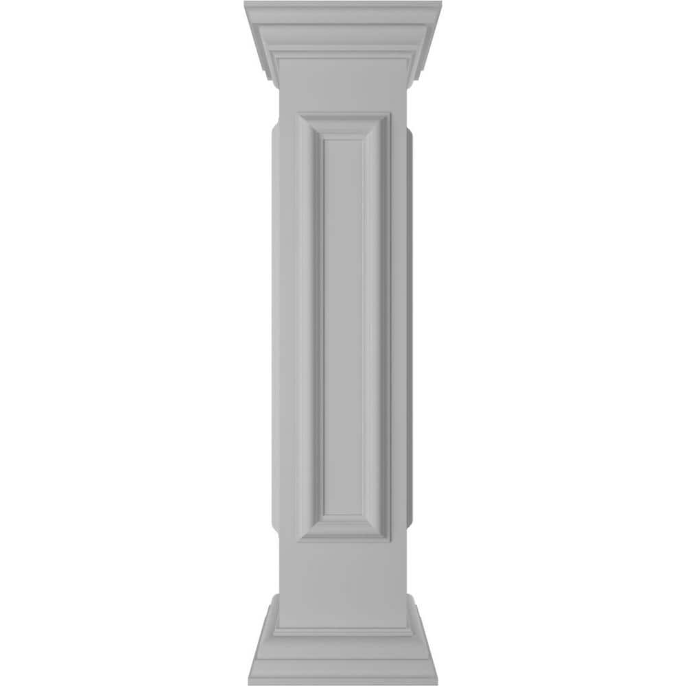 Ekena Millwork End 40 in. x 8 in. White Box Newel Post with Panel, Flat Capital and Base Trim (Installation Kit Included)