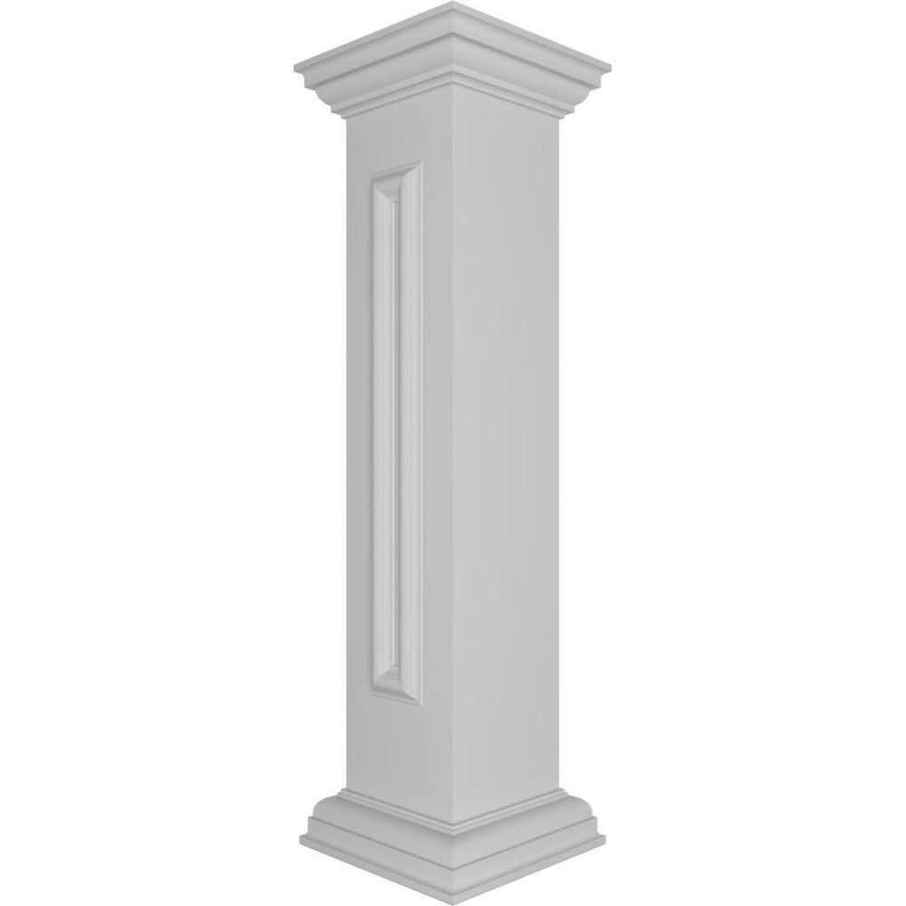 Ekena Millwork End 40 in. x 8 in. White Box Newel Post with Panel, Flat Capital and Base Trim (Installation Kit Included)