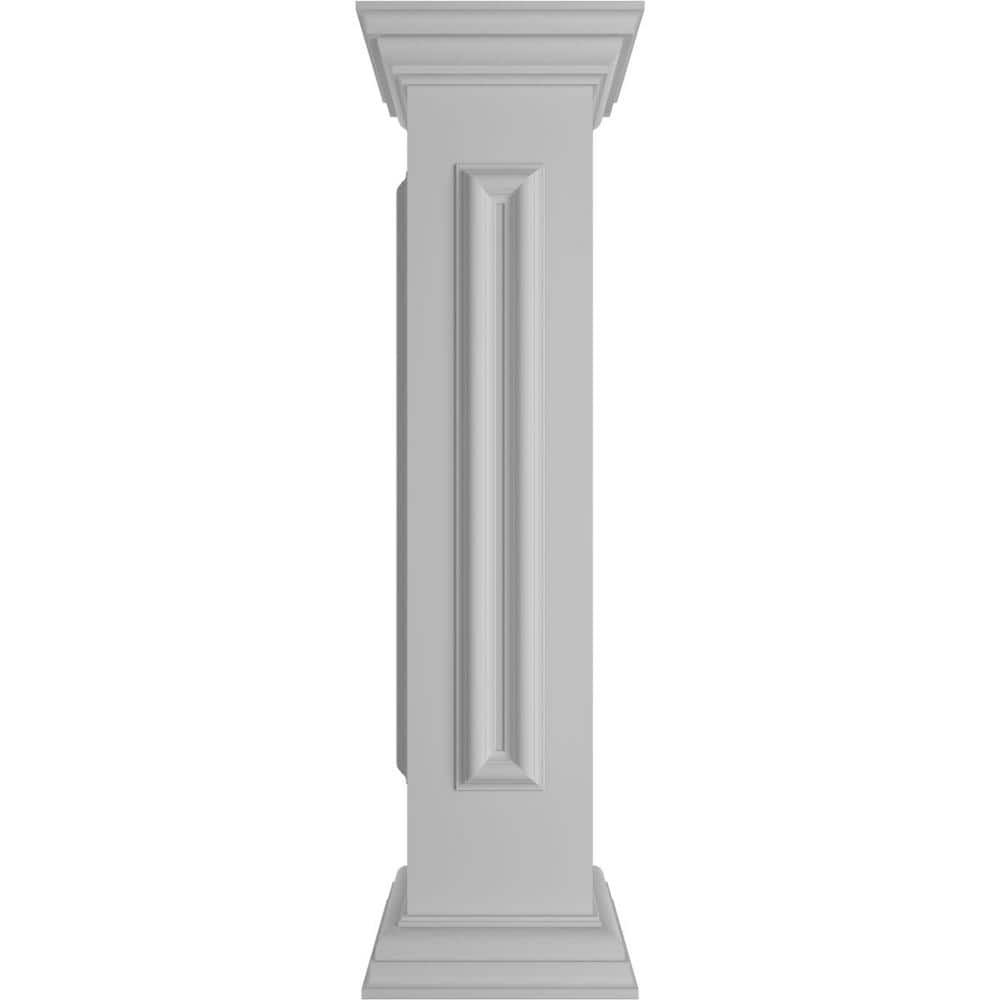 Ekena Millwork End 40 in. x 8 in. White Box Newel Post with Panel, Flat Capital and Base Trim (Installation Kit Included)