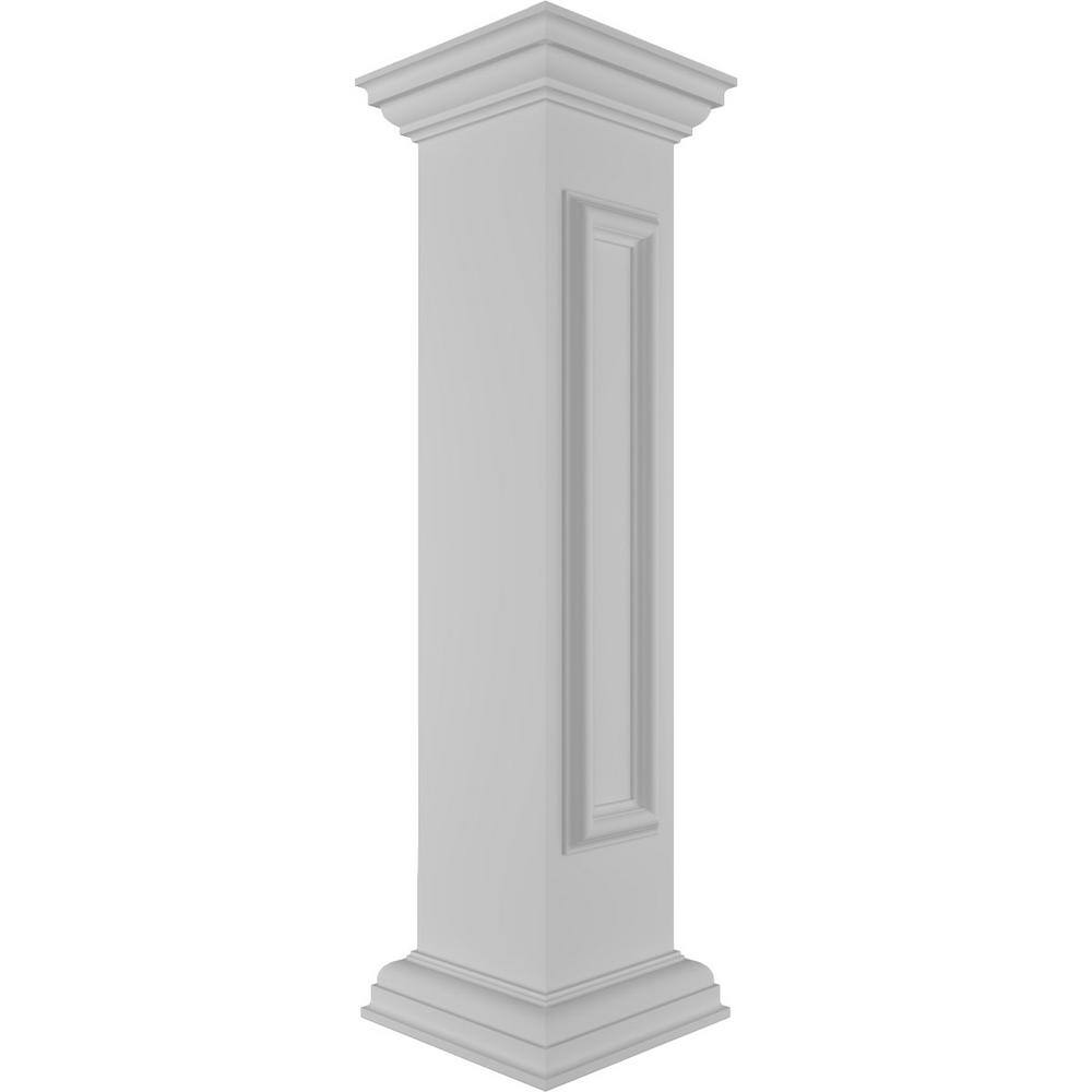 Ekena Millwork End 40 in. x 8 in. White Box Newel Post with Panel, Flat Capital and Base Trim (Installation Kit Included)