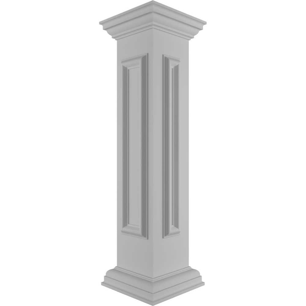Ekena Millwork End 40 in. x 8 in. White Box Newel Post with Panel, Flat Capital and Base Trim (Installation Kit Included)