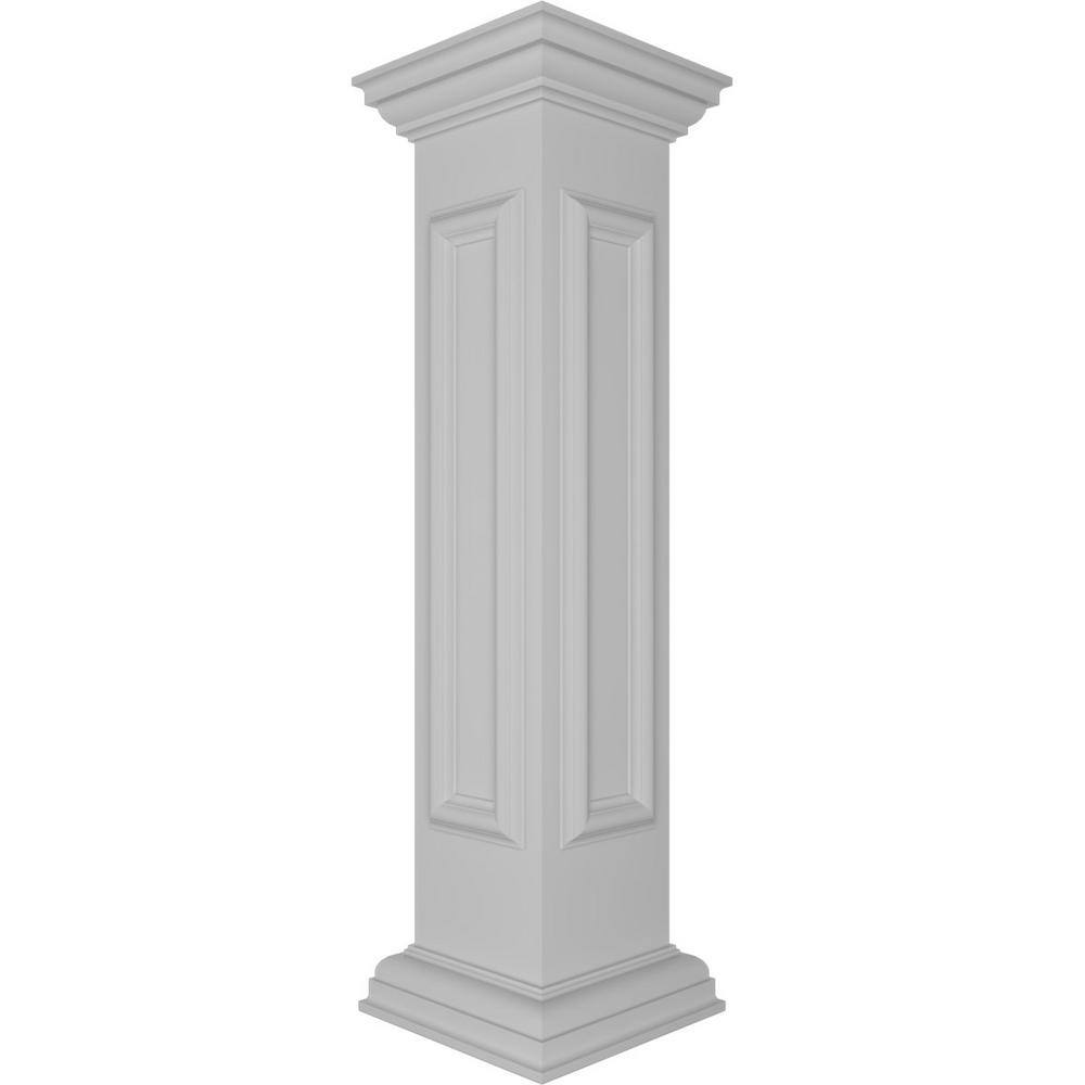 Ekena Millwork End 40 in. x 8 in. White Box Newel Post with Panel, Flat Capital and Base Trim (Installation Kit Included)