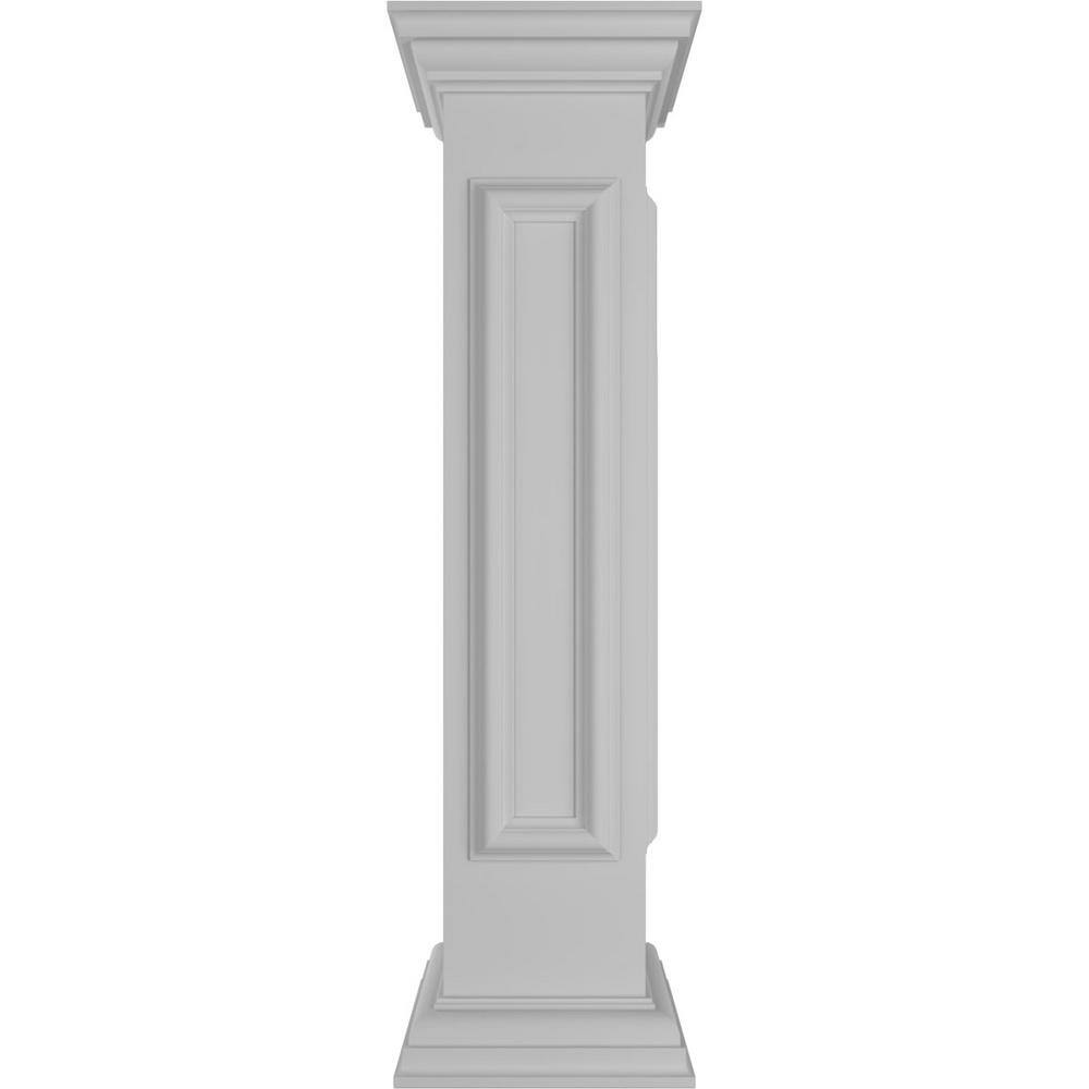 Ekena Millwork End 40 in. x 8 in. White Box Newel Post with Panel, Peaked Capital and Base Trim (Installation Kit Included)