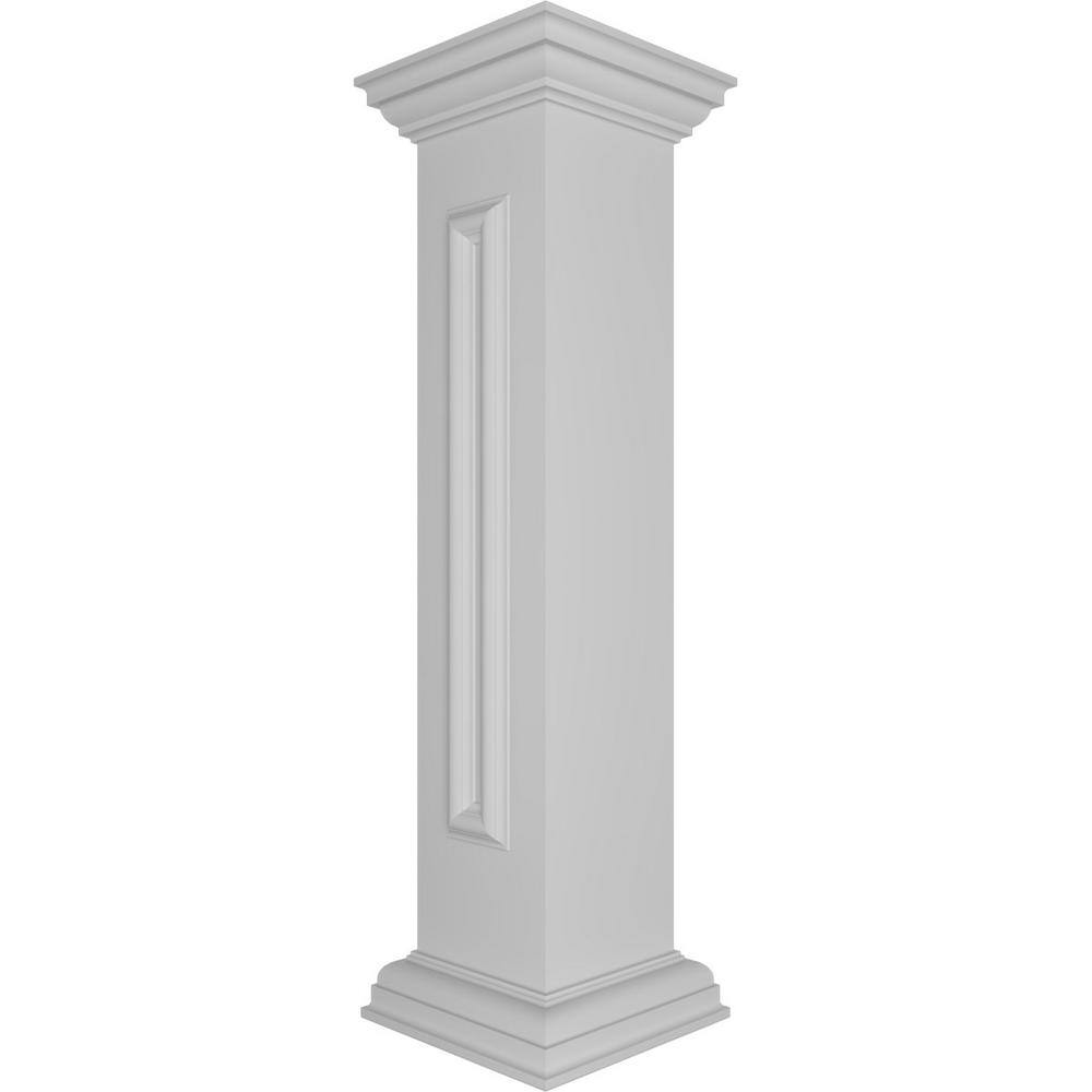 Ekena Millwork End 40 in. x 8 in. White Box Newel Post with Panel, Peaked Capital and Base Trim (Installation Kit Included)