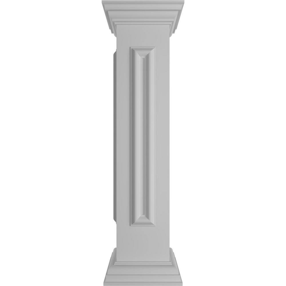 Ekena Millwork End 40 in. x 8 in. White Box Newel Post with Panel, Peaked Capital and Base Trim (Installation Kit Included)