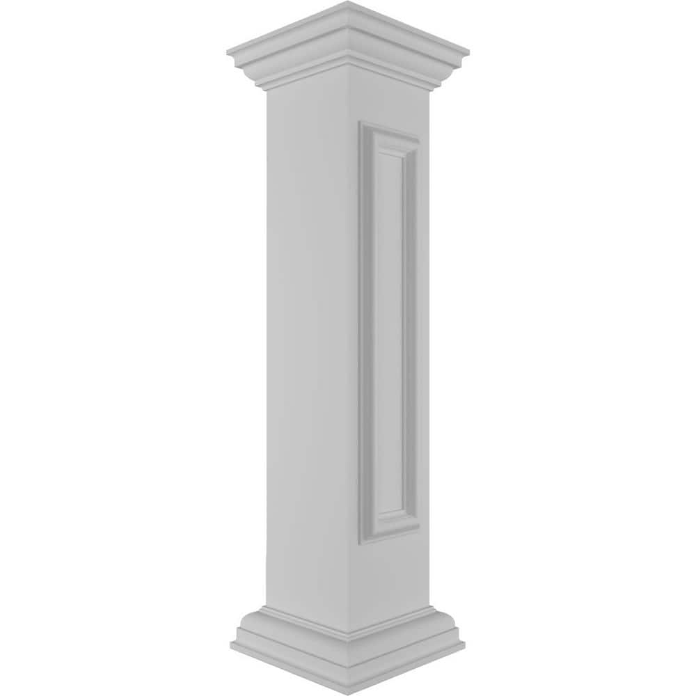 Ekena Millwork End 40 in. x 8 in. White Box Newel Post with Panel, Peaked Capital and Base Trim (Installation Kit Included)