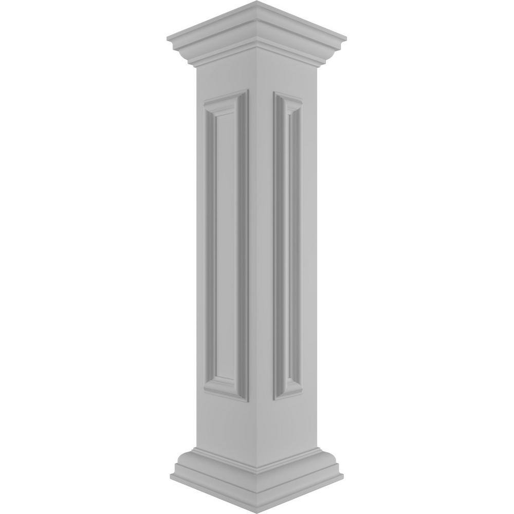 Ekena Millwork End 40 in. x 8 in. White Box Newel Post with Panel, Peaked Capital and Base Trim (Installation Kit Included)