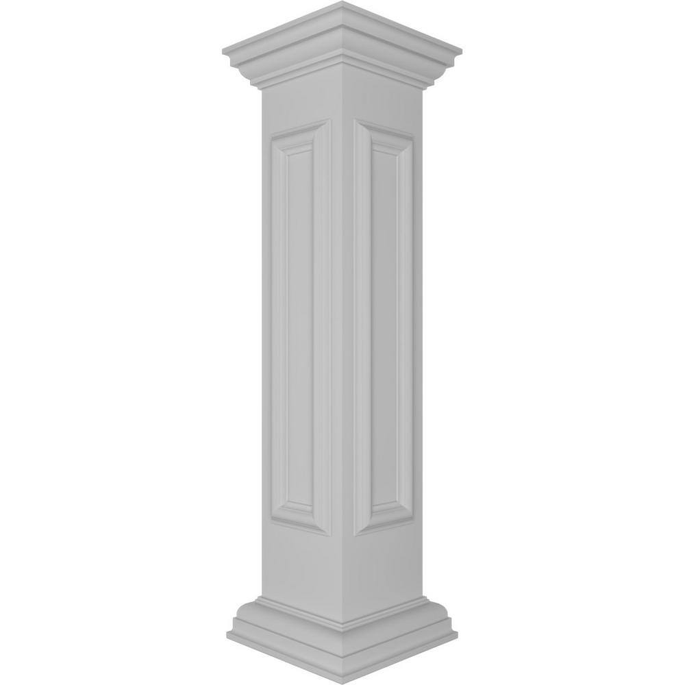 Ekena Millwork End 40 in. x 8 in. White Box Newel Post with Panel, Peaked Capital and Base Trim (Installation Kit Included)