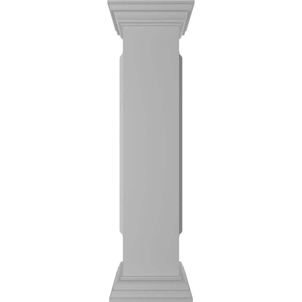 Ekena Millwork Straight 40 in. x 8 in. White Box Newel Post with Panel, Flat Capital and Base Trim (Installation Kit Included)