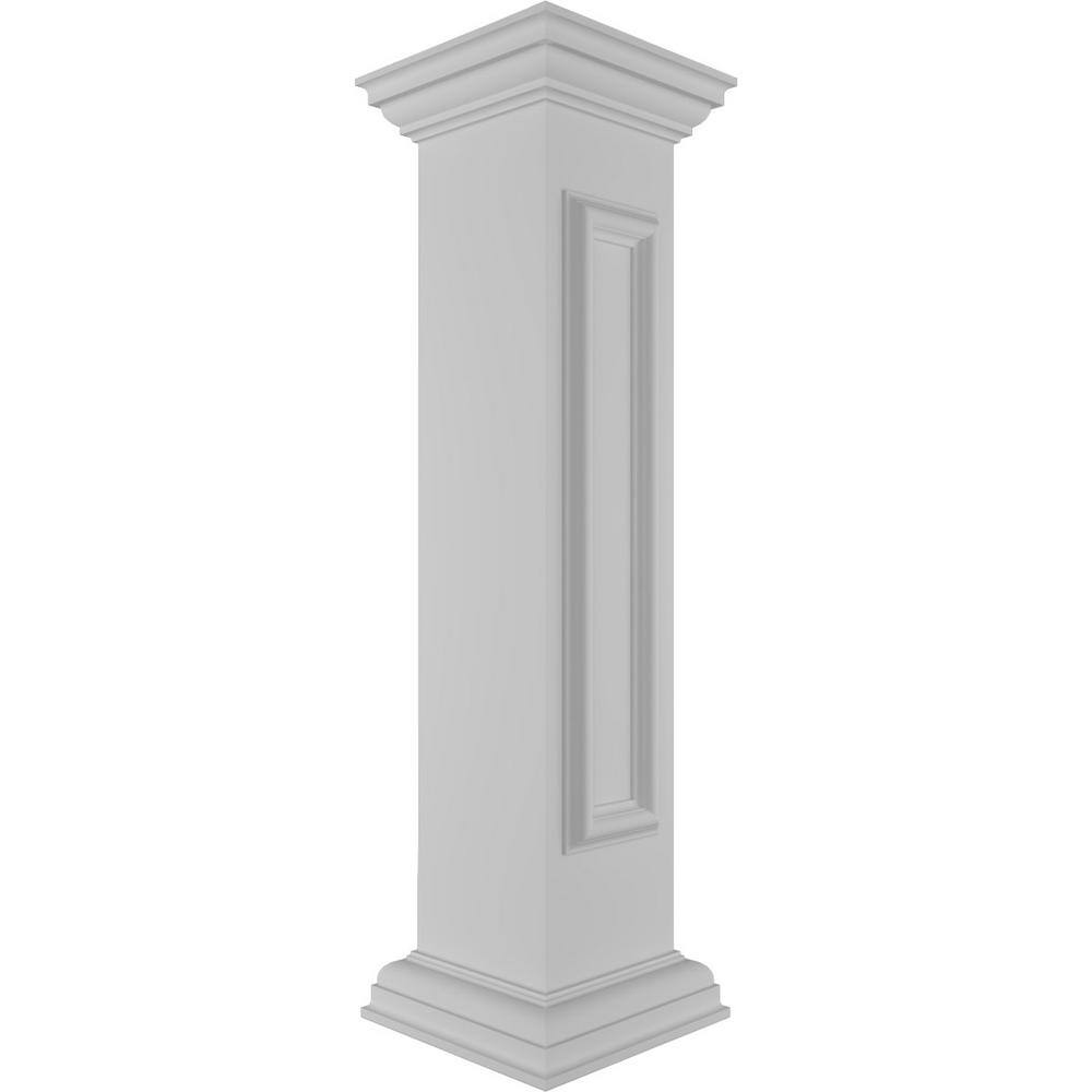 Ekena Millwork Straight 40 in. x 8 in. White Box Newel Post with Panel, Flat Capital and Base Trim (Installation Kit Included)